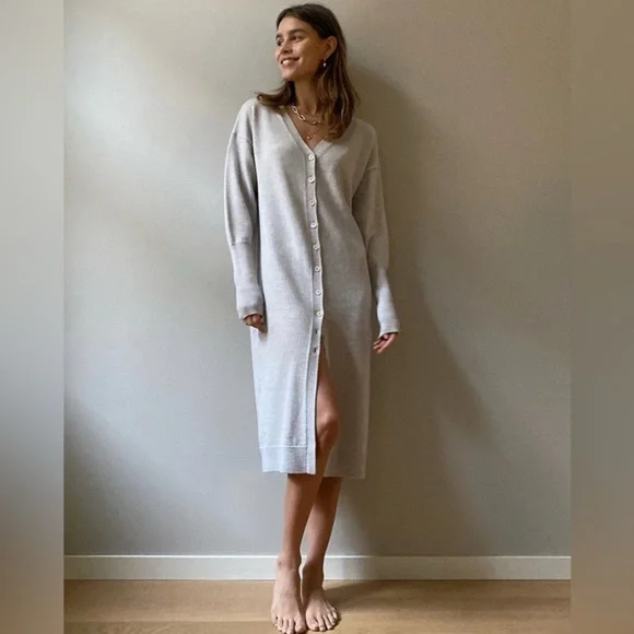Wilfred Aritzia Merino Wool Grey Utopia Knit Button Front Dress Small - Picture 2 of 11